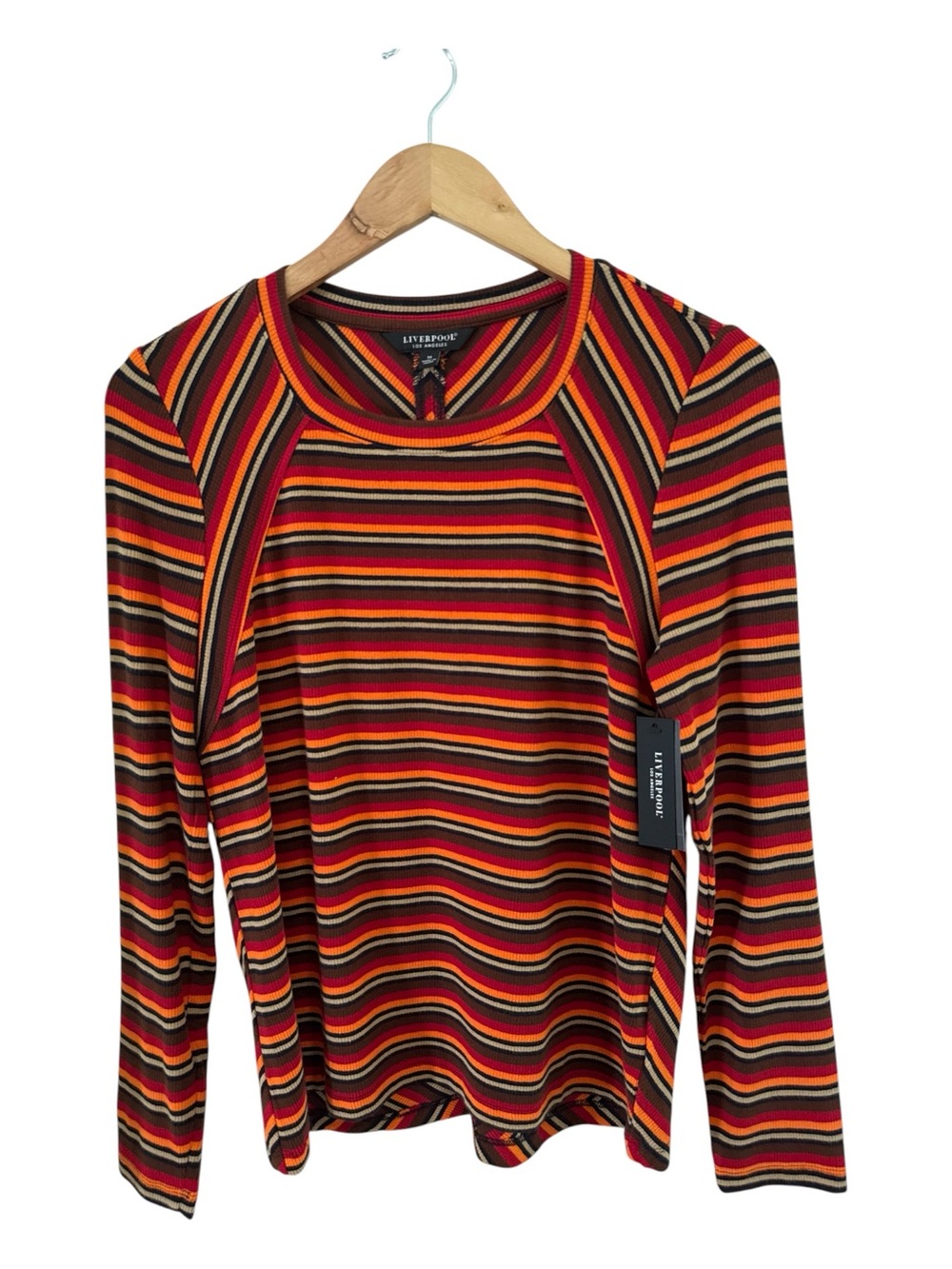 Liverpool Striped Long-Sleeve Top - Red, Orange, Brown 70’s Retro Indie Grunge
